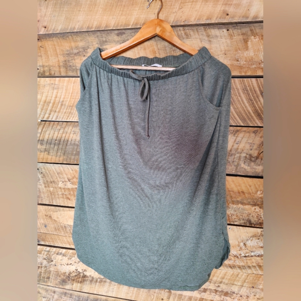 Olive Green Ribbed Midi Skirt